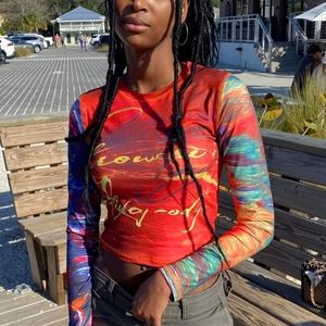 Women's Multicolor Y2K Aesthetic Sleeve Top